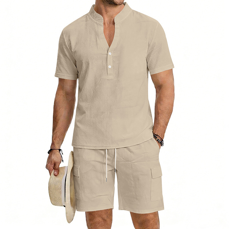 Setelan Linen Pria 2 Potong Mu - Short Linen Drawstring ulasan dan harga