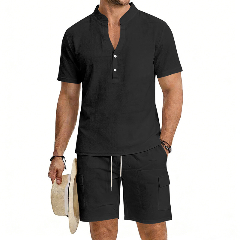 Setelan Linen Pria 2 Potong Mu - Short Linen Drawstring ulasan dan harga