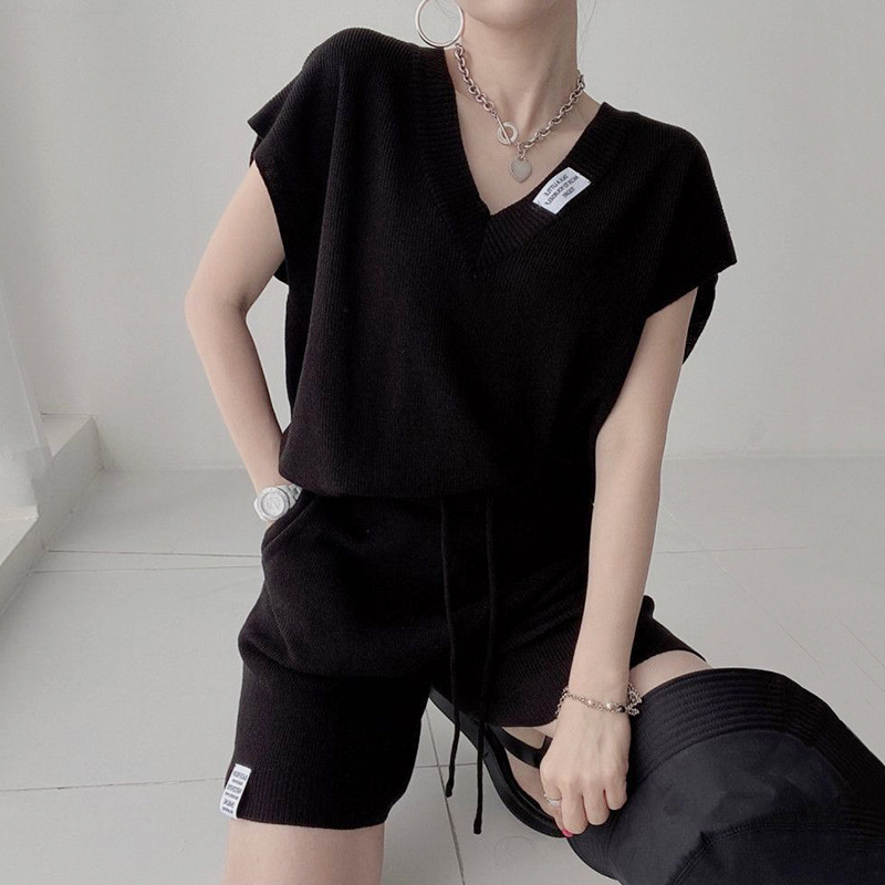 Set Dua Potong Wanita Rajutan, - Short Linen Drawstring ulasan dan harga