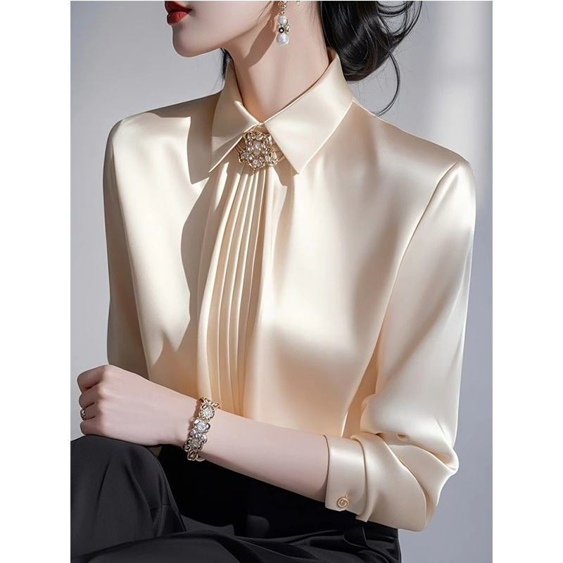 Blus Satin Temperamen Baru Mus - Shirt Camp Collar ulasan dan harga